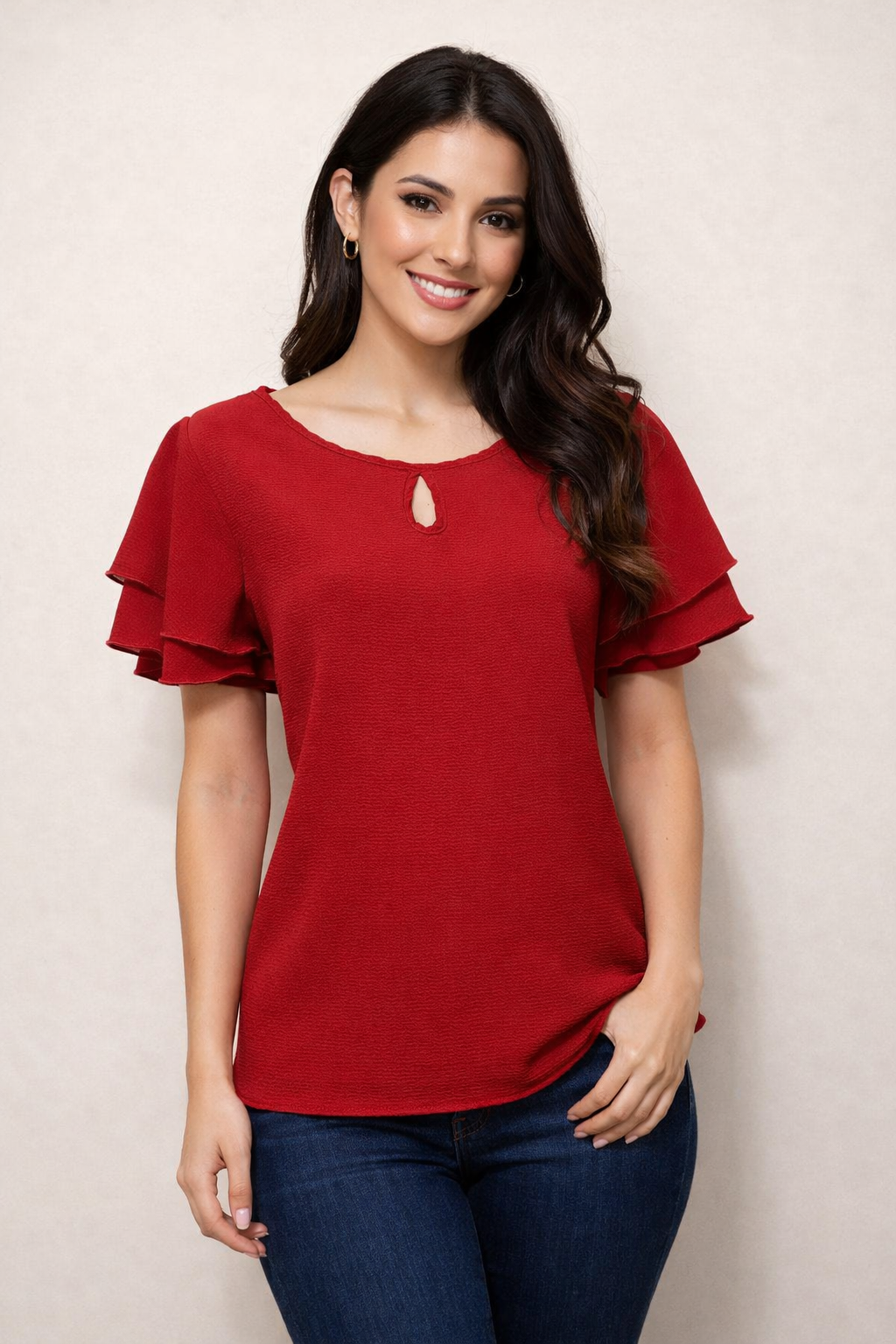 Moraji Flutter Sleeve Elegant Blouse | Romantic & Professional Chic