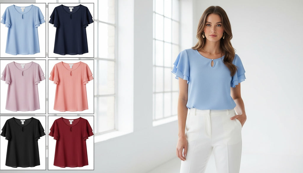 Moraji Flutter Sleeve Elegant Blouse | Romantic & Professional Chic